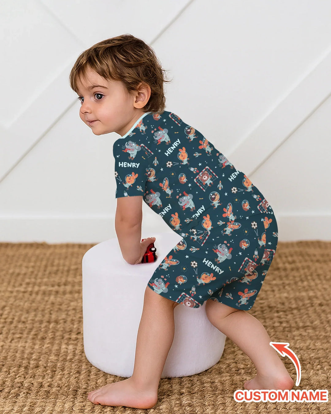 Space Soccer Bamboo Two Piece Short Sleeve Shorts Pajama Set