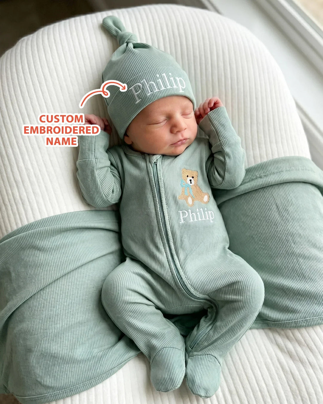 Personalized Teddy Bear Embroidered Ribbed Bamboo Hat