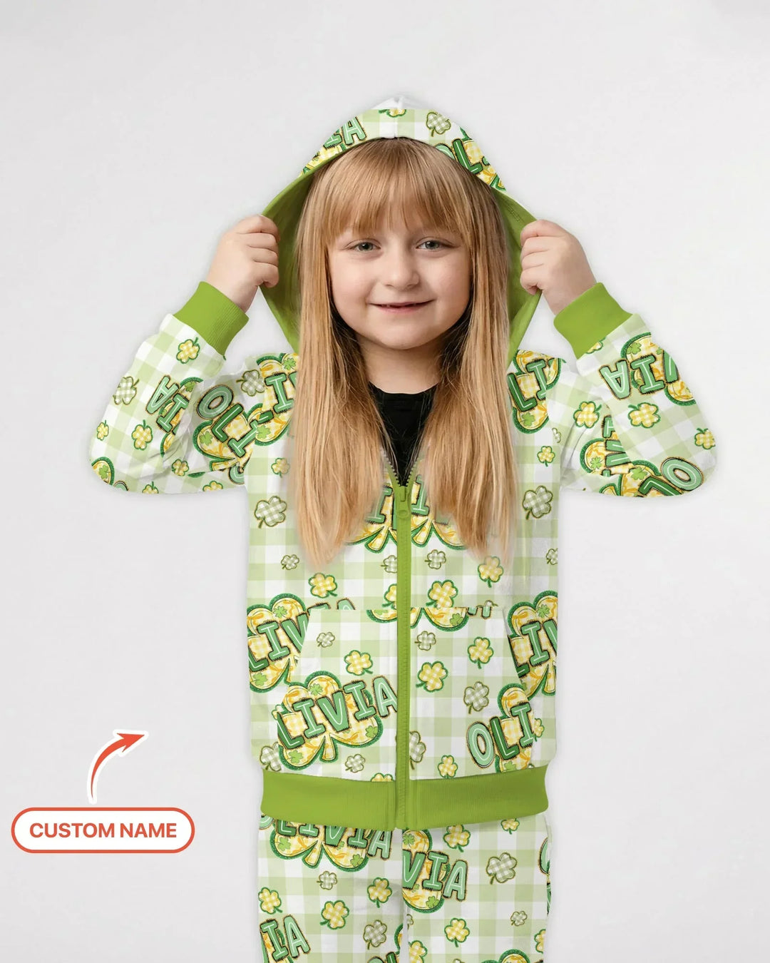 Lucky Shamrock Custom Name Zip Hoodie