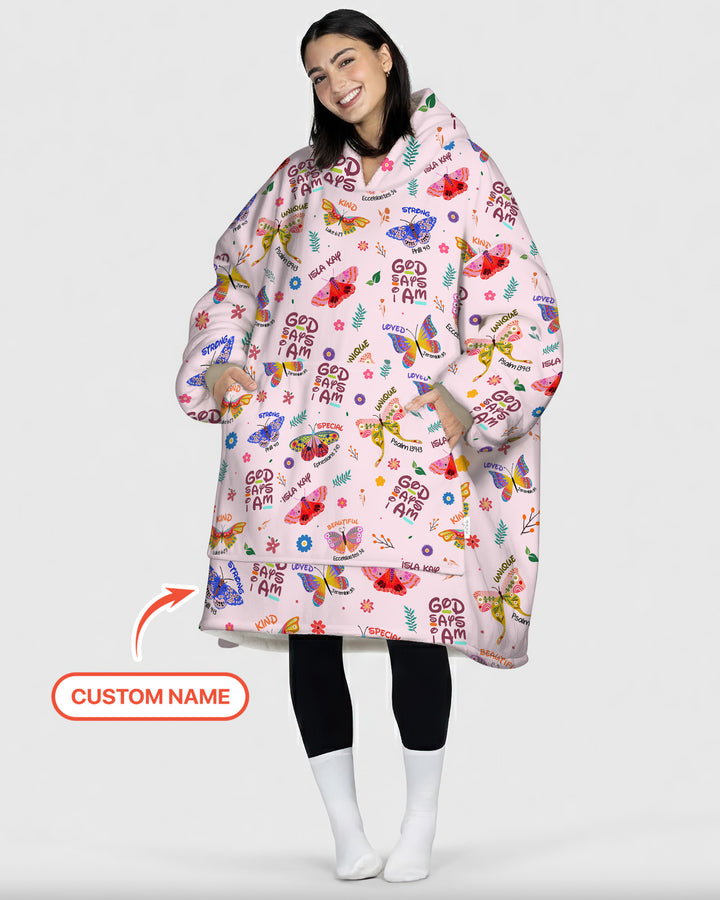 God says I am Butterfly Blanket Hoodie