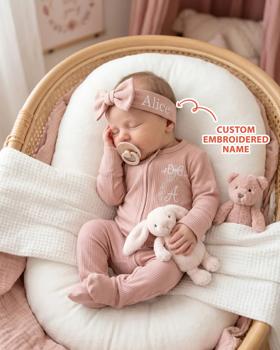 Custom Name Embroidered Ribbed Bamboo Headband