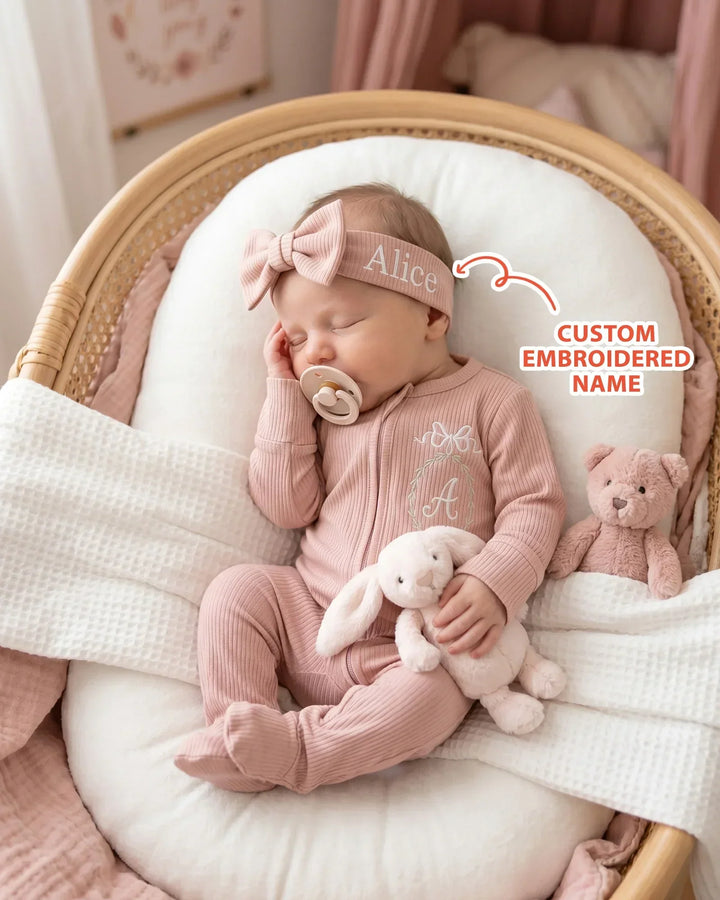 Custom Name Embroidered Ribbed Bamboo Headband
