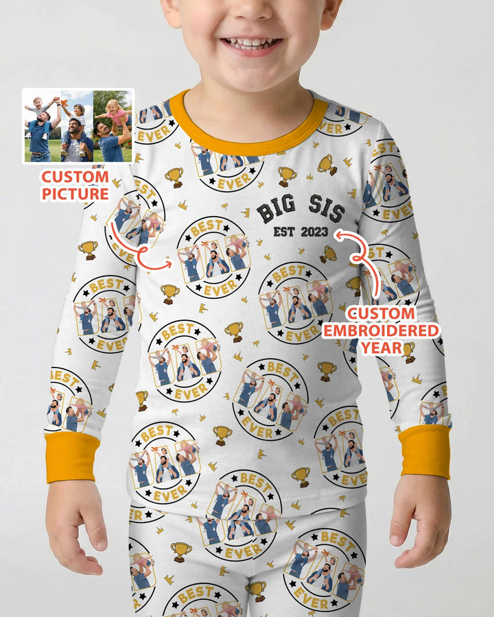 Conjunto de pijama de bambú de dos piezas con bordado de manga larga a juego para el Día del Padre personalizado en familia