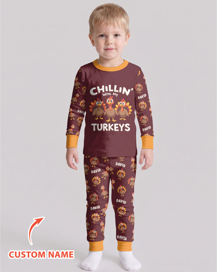 Chillin With Turkey Bamboo Two Piece Long Sleeve Pajama Set