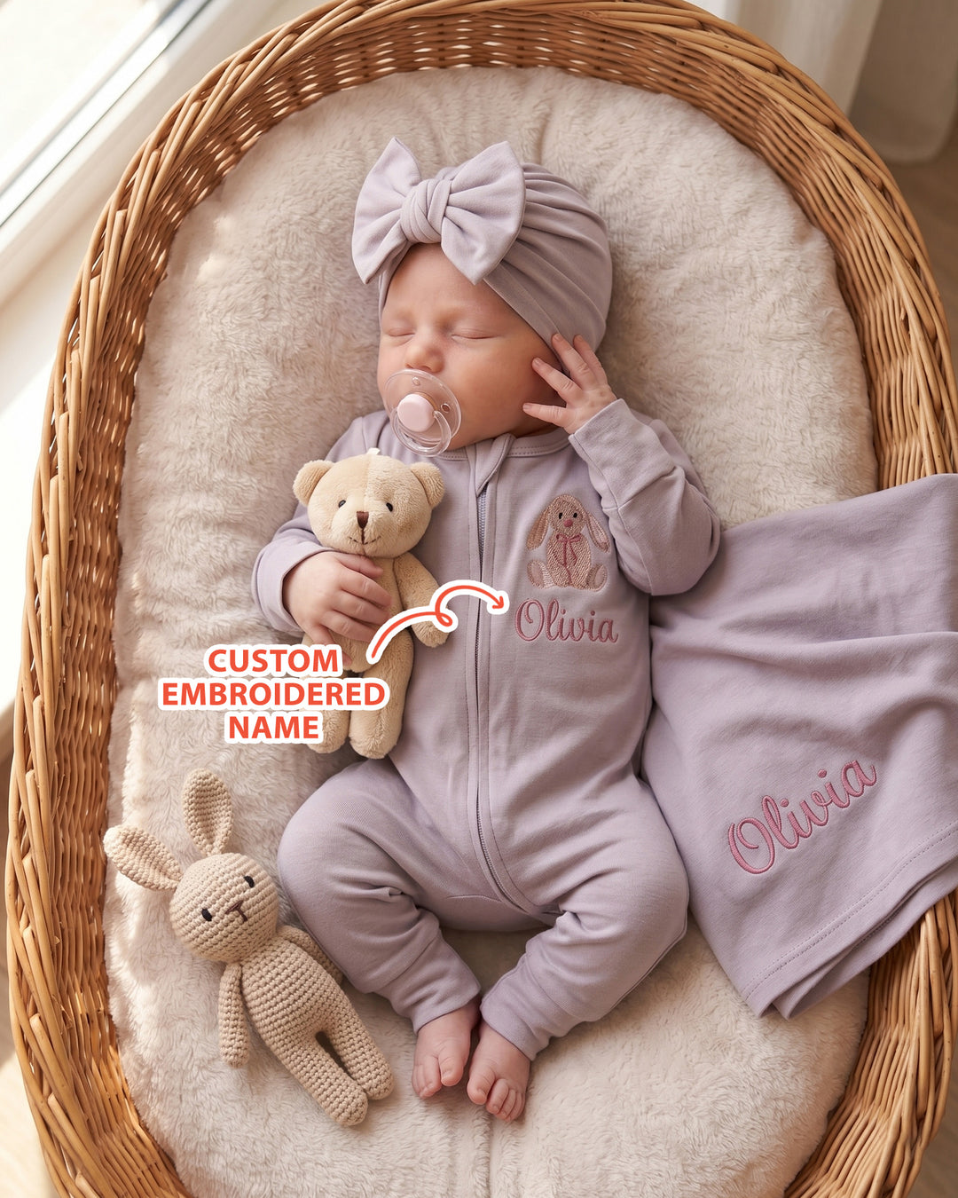 Personalized Bunny Embroidered Bamboo Welcome Home Bundle