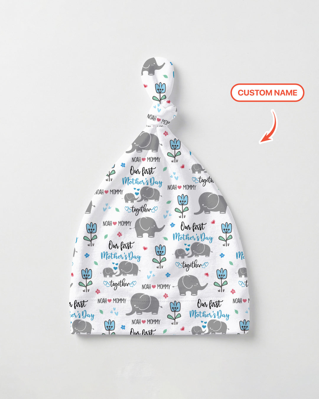 Custom Name Elephant Our First Mother's Day Knotted Hat