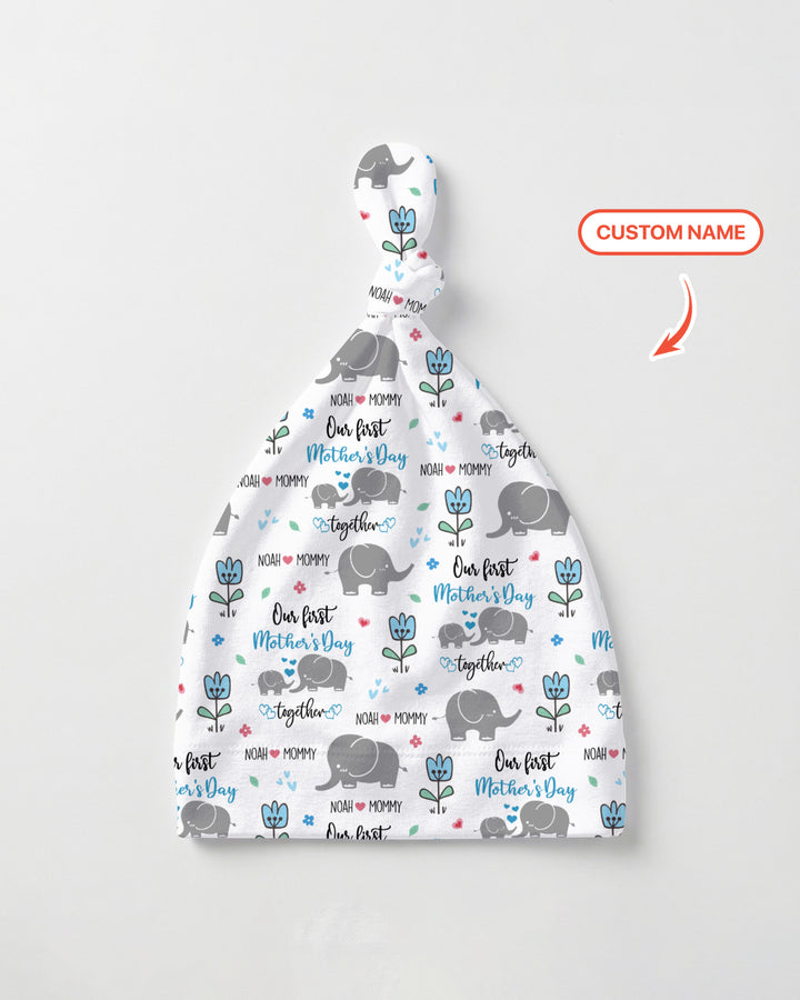Custom Name Elephant Our First Mother's Day Knotted Hat