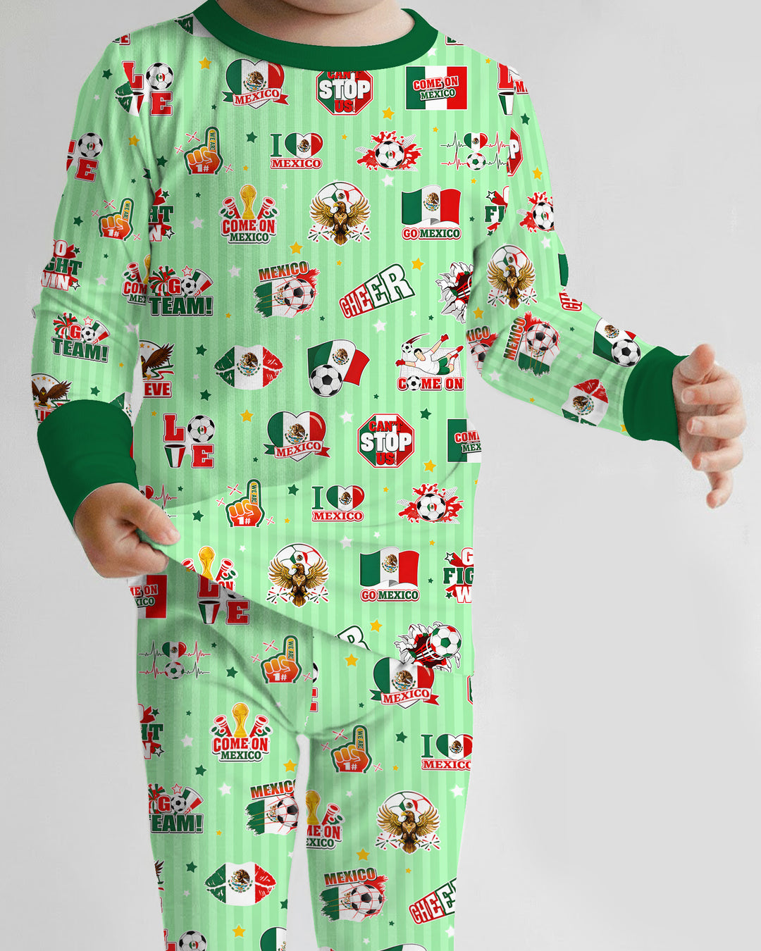 Soccer Game Day Go Team Mexico Family Matching Bamboo Two Piece Long Sleeve Pajama Set
