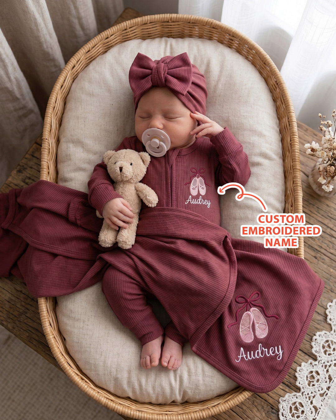 Personalized Sweet Ballet Babe Embroidered Ribbed Bamboo Bundle
