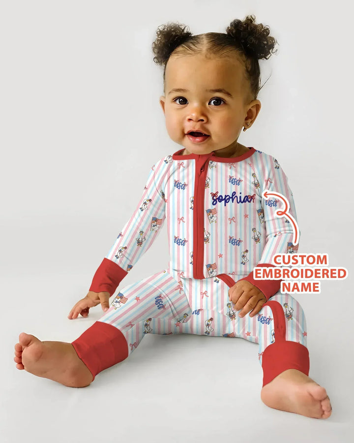 Personalized Cute Goose America 250 Embroidered Bamboo Convertible Zippy