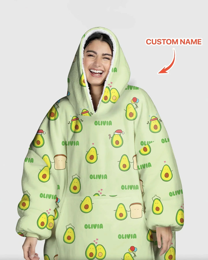 Custom Name Cute Avocado Blanket Hoodie