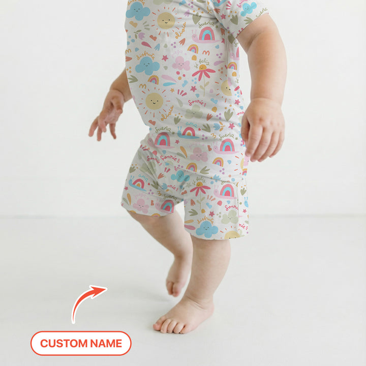 Custom Name Positive Spring Garden Two Piece Short Sleeve Shorts Pajama Set