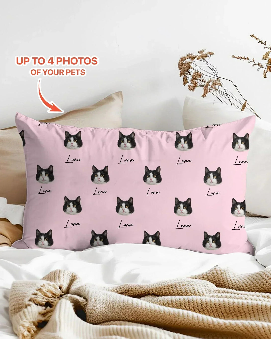 Custom Name and Pet Photos Pillow Case