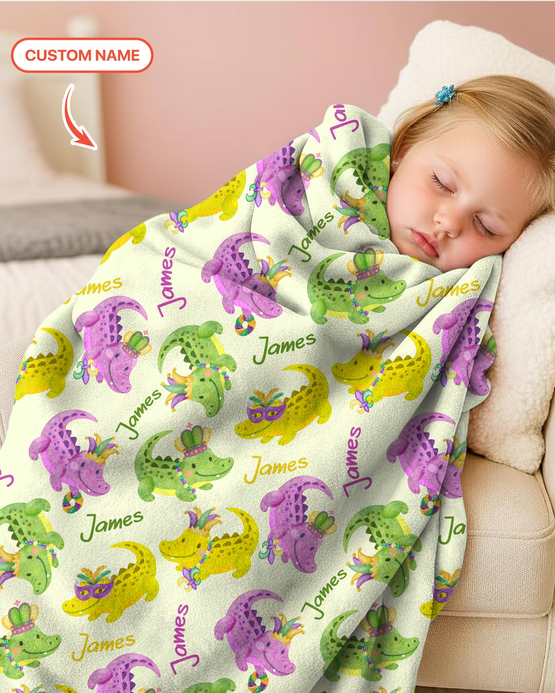 Custom Name Mardi Gras Alligator Blanket