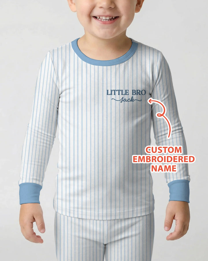 Conjunto de pijama de dos piezas de bambú de manga larga para hermanito con nombre bordado personalizado