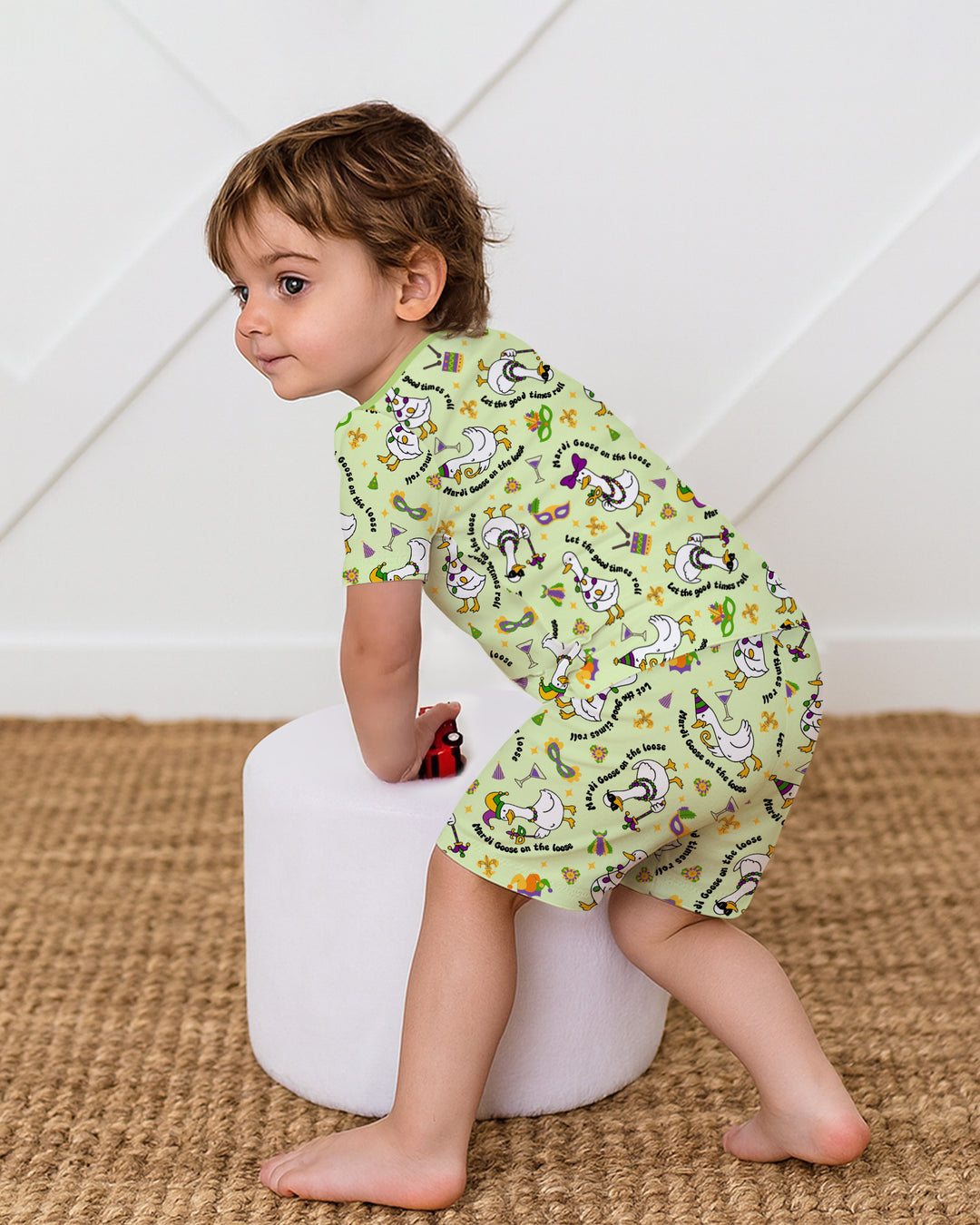 Mardi Gras Silly Goose Two Piece Short Sleeve Shorts Pajama Set