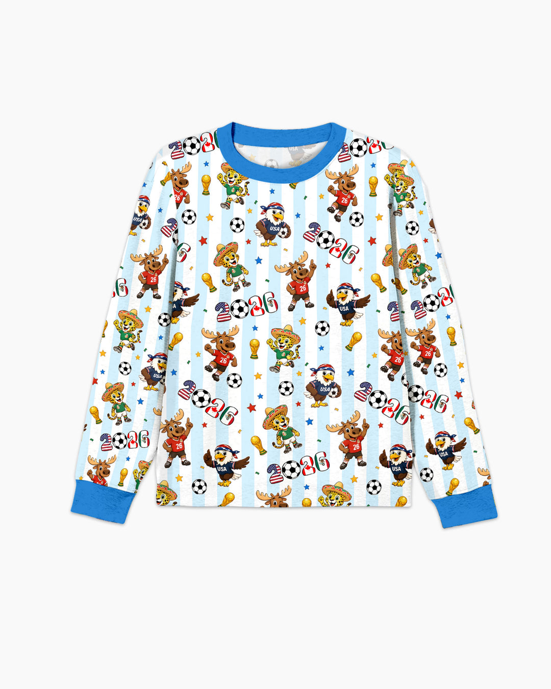 Striped Cute Mascots Soccer Cup 2026 Bamboo Men's Pajama Set