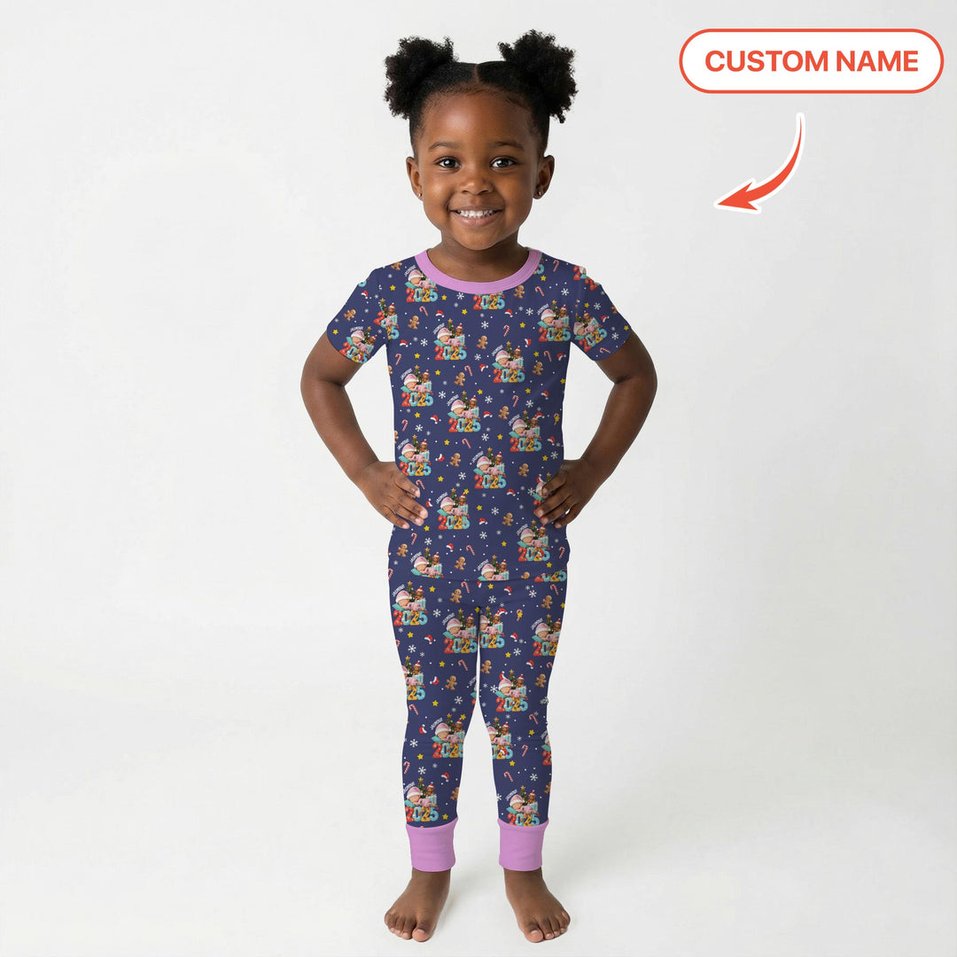 Custom Name Baby Girl's First Christmas  Two Piece Short Sleeve Pajama Set