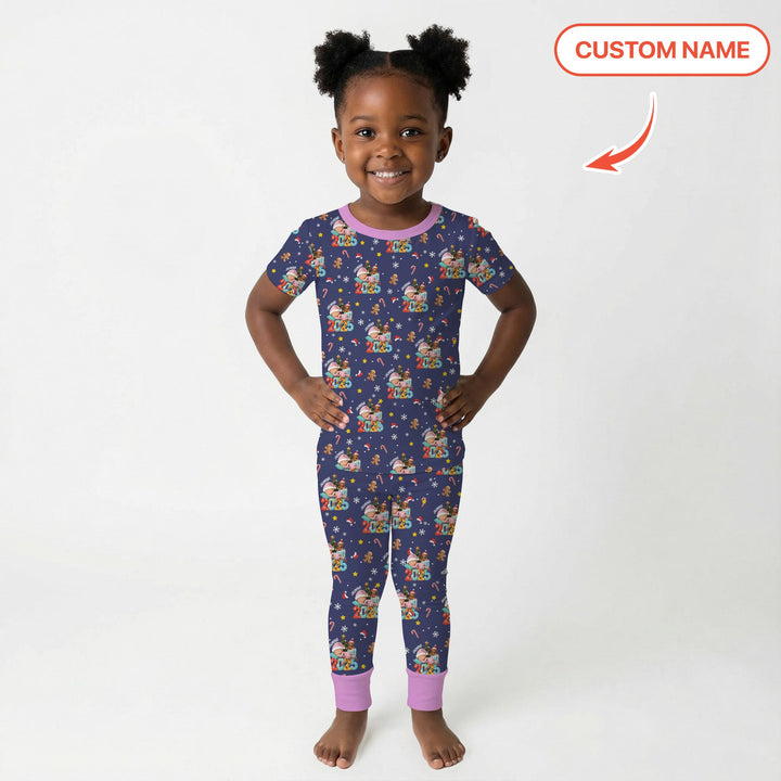 Custom Name Baby Girl's First Christmas  Two Piece Short Sleeve Pajama Set