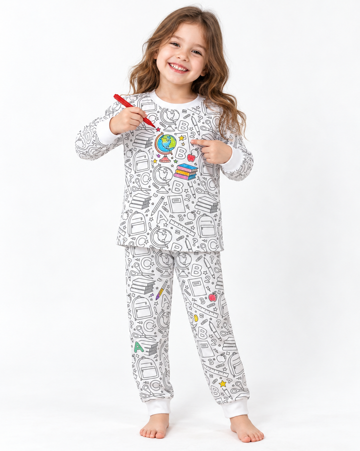 School Days Colorable Bamboo Two Piece Pajama Set