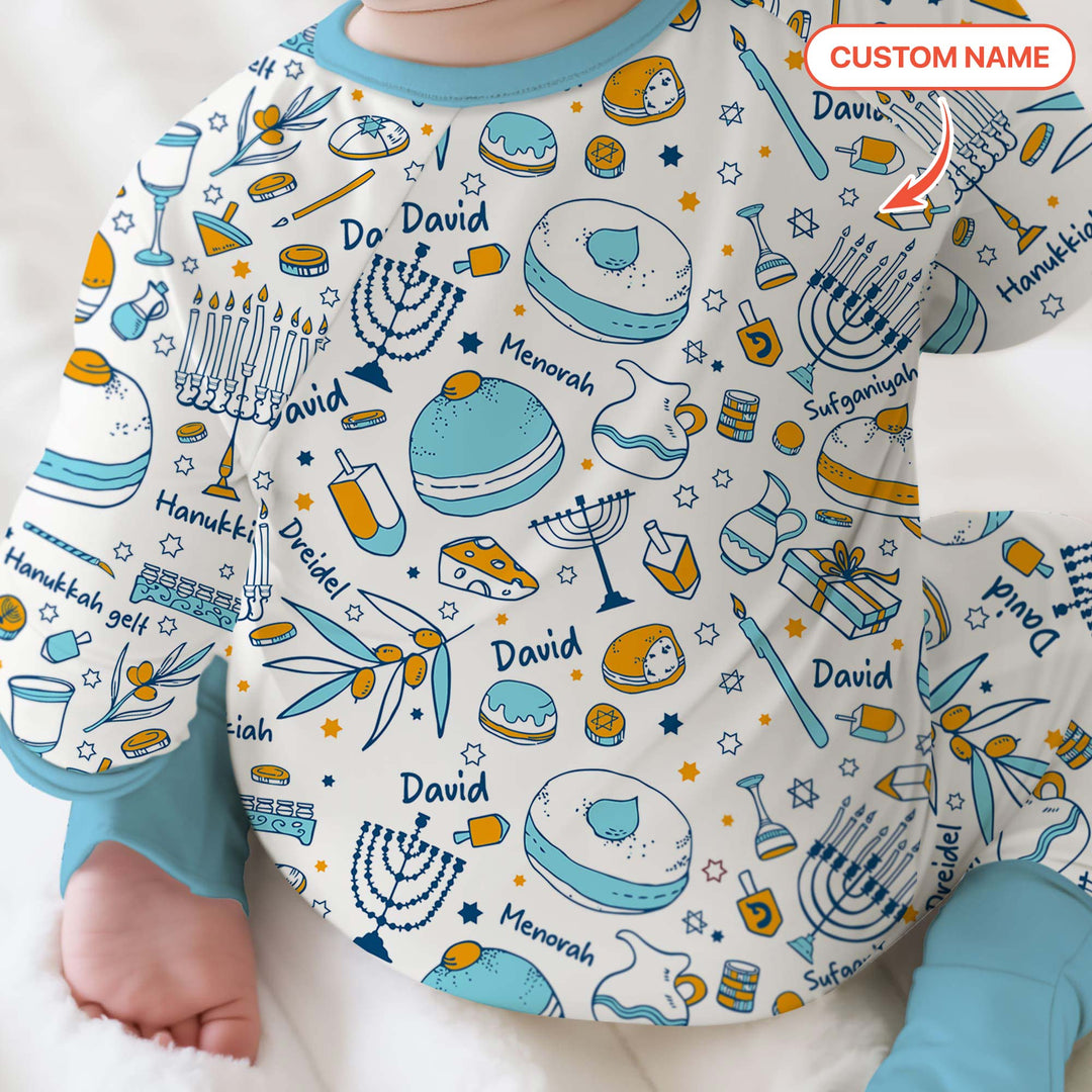 Happy Hanukkah Doodles Custom Name Family Matching Convertible Zippy