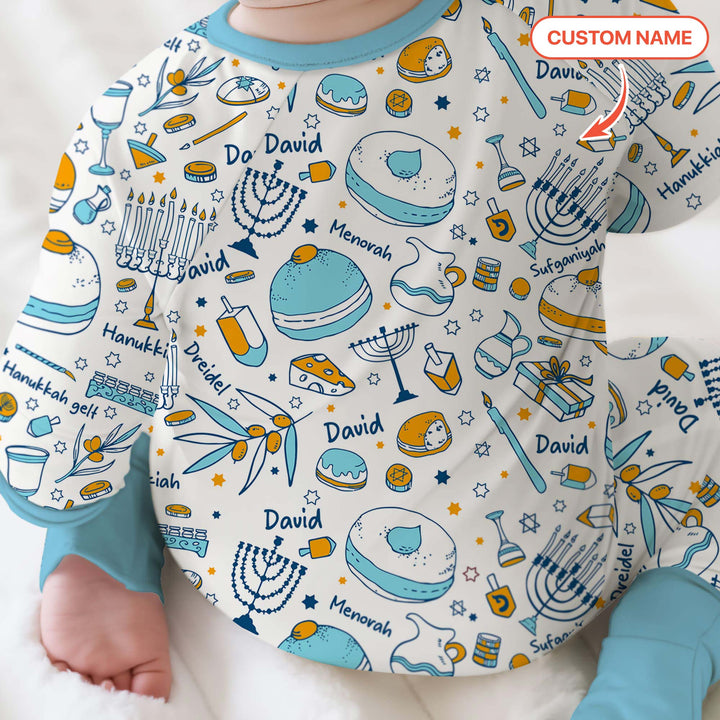 Happy Hanukkah Doodles Custom Name Family Matching Convertible Zippy