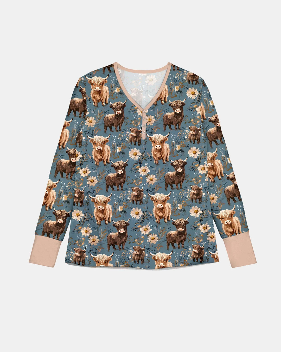 Conjunto de Pijama de Bambú a Juego para Mujer de la Familia de Majestuosas Vacas de las Tierras Altas