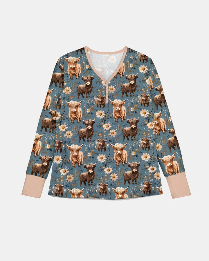 Conjunto de Pijama de Bambú a Juego para Mujer de la Familia de Majestuosas Vacas de las Tierras Altas