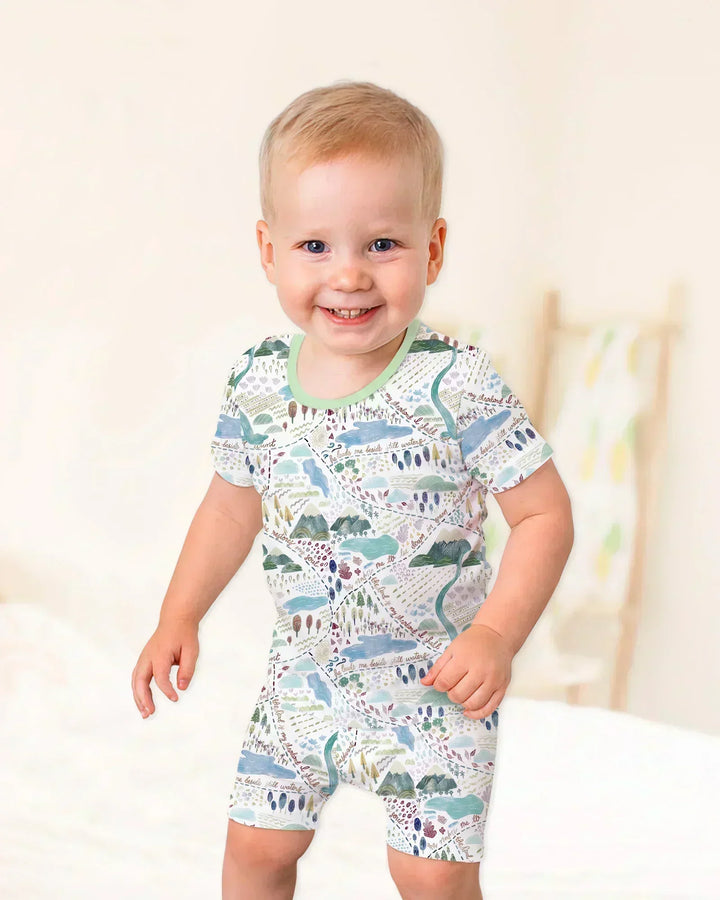 Whimsical Psalms 23 Map Two Piece Short Sleeve Shorts Pajama Set