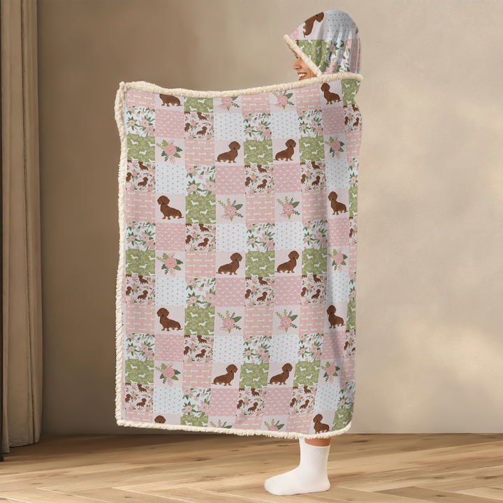 Floral Dachshund Grace Wearable Hooded Blanket