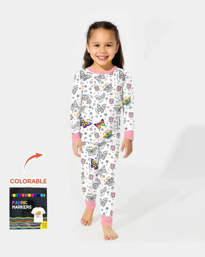 Colorable God Says I Am Butterfly Two Piece Long Sleeve Pajama Set