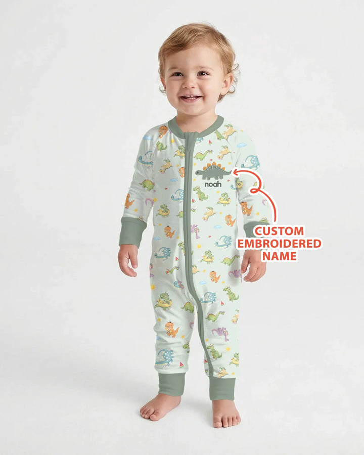 Custom Embroidered Name Summer Dinosaur Bamboo Convertible Zippy