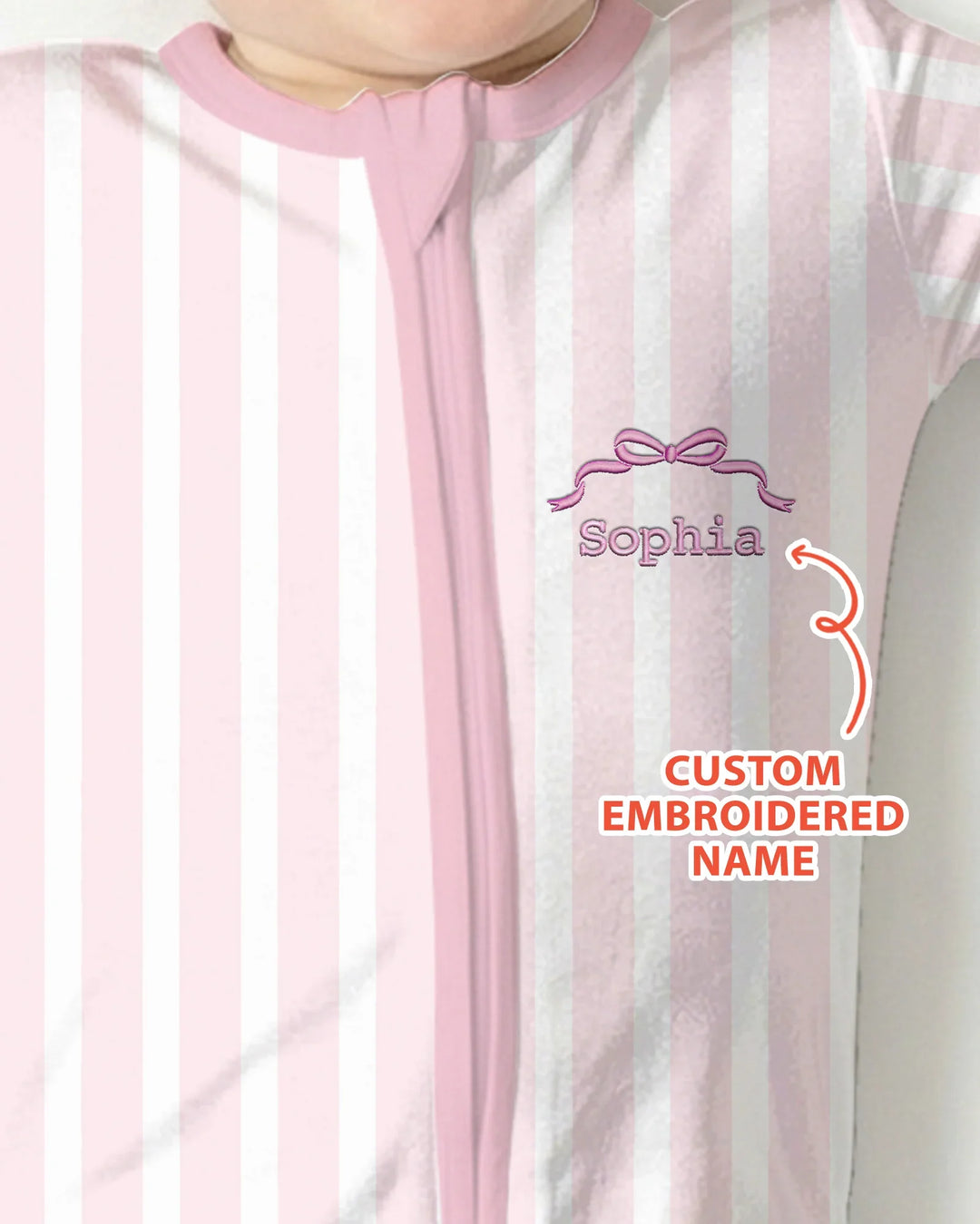 Personalized Embroidered Pink Stripes Baby Bamboo Convertible Zippy