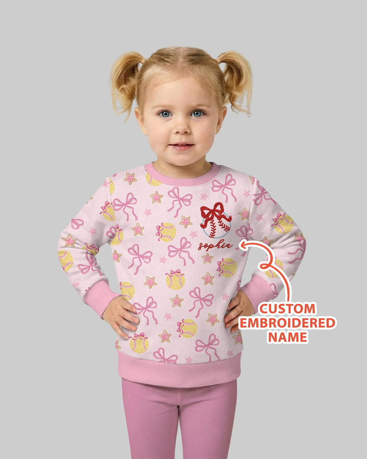 Custom Embroidered Softball Bow Baby Bamboo Crewneck Sweatshirt