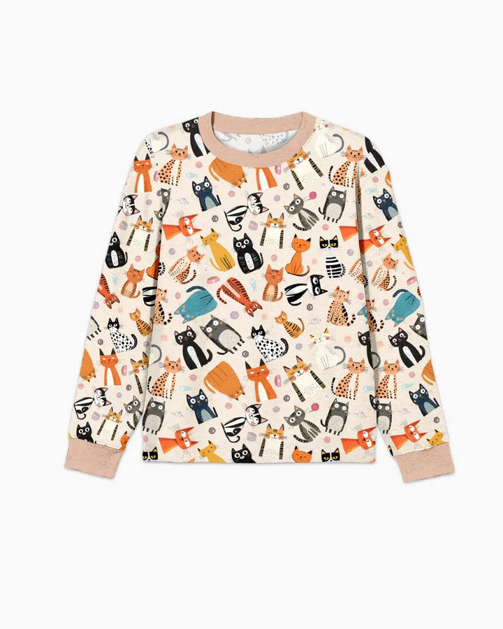 Pijama familiar de bambú para hombre a juego de la familia de gatos Goofy Mischief