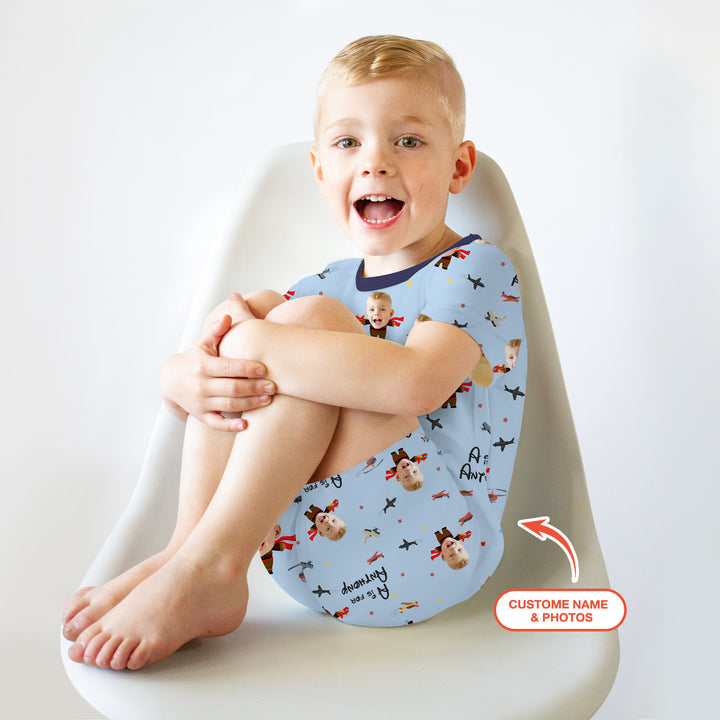 Custom Photo Face Dream Jobs Pilot Two Piece Short Sleeve Shorts Pajama Set