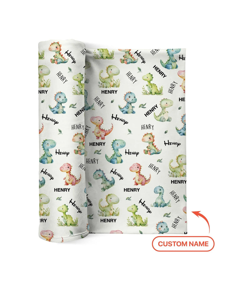 Dinosaur Custom Name swaddle blanket