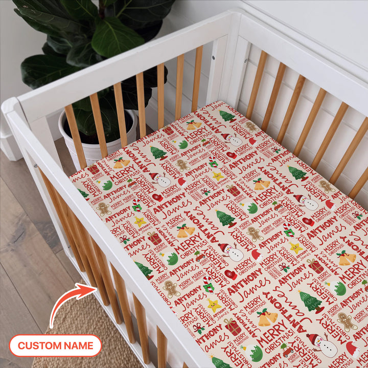 Custom Name Merry Christmas Fitted Crib Sheet