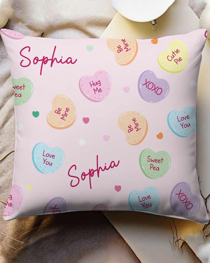 Custom Name Colorful Candy Hearts Family Matching Pillow Case