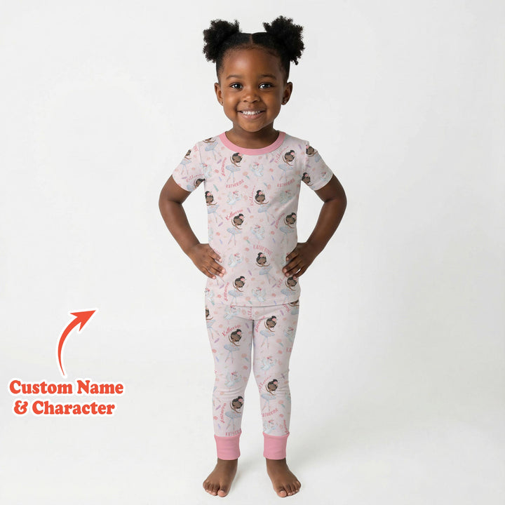 Custom Name Ballerina Doll Two Piece Short Sleeve Pajama Set