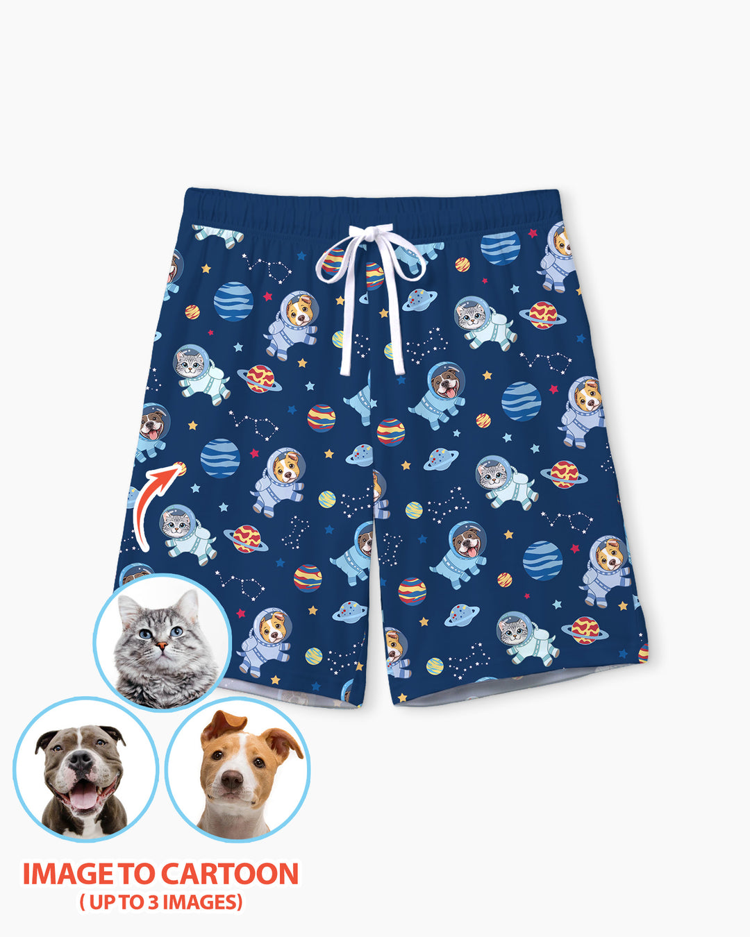 Astronaut Custom Pet Image Family Matching Bamboo Men Short Sleeve Short Pajama Set