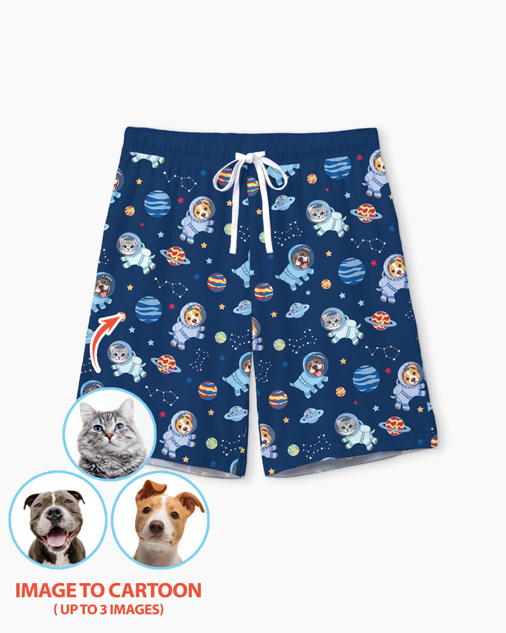 Astronaut Custom Pet Image Family Matching Bamboo Men Short Sleeve Short Pajama Set