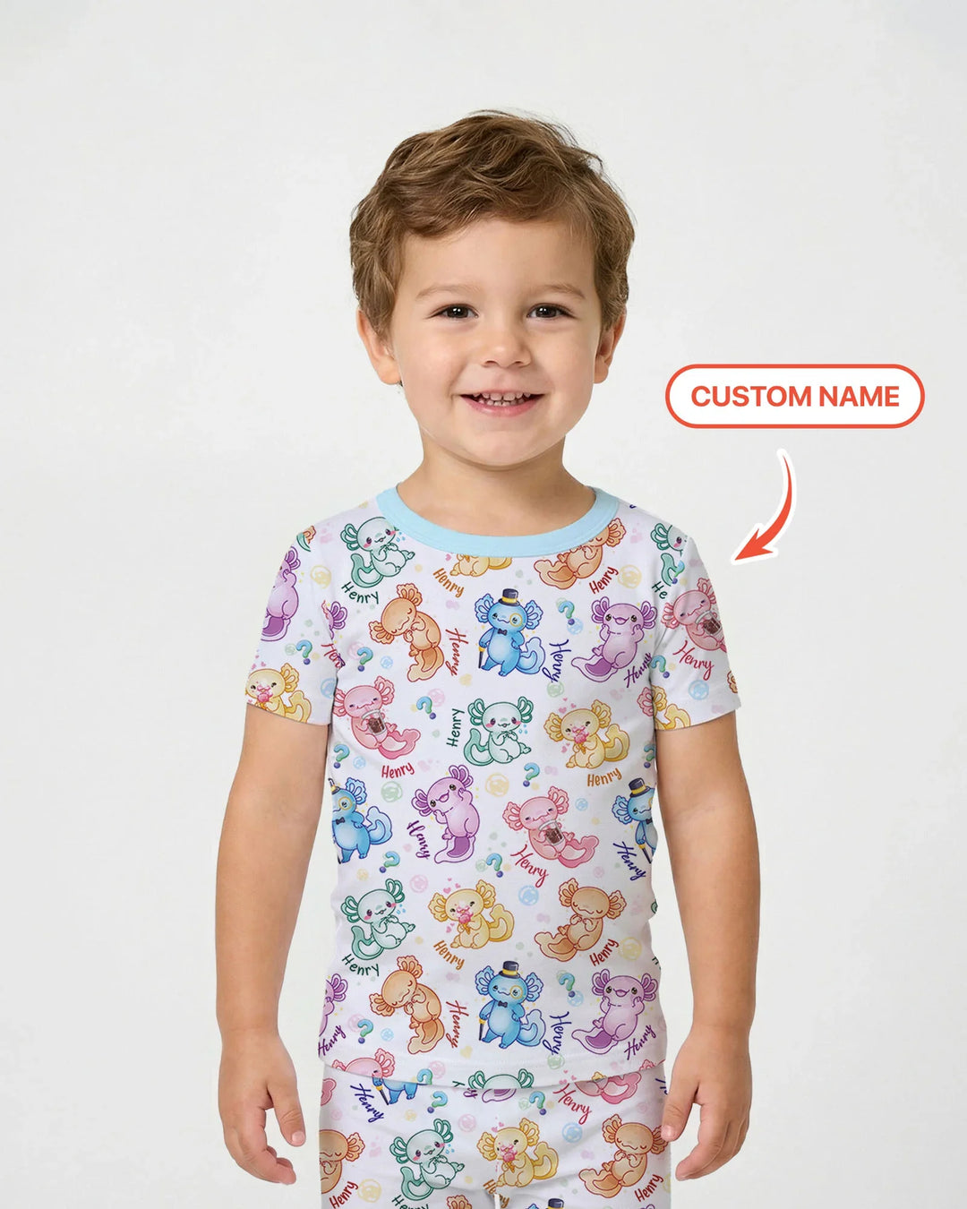 Juego de pijama de dos piezas de manga corta de bambú con motivo de ajolote