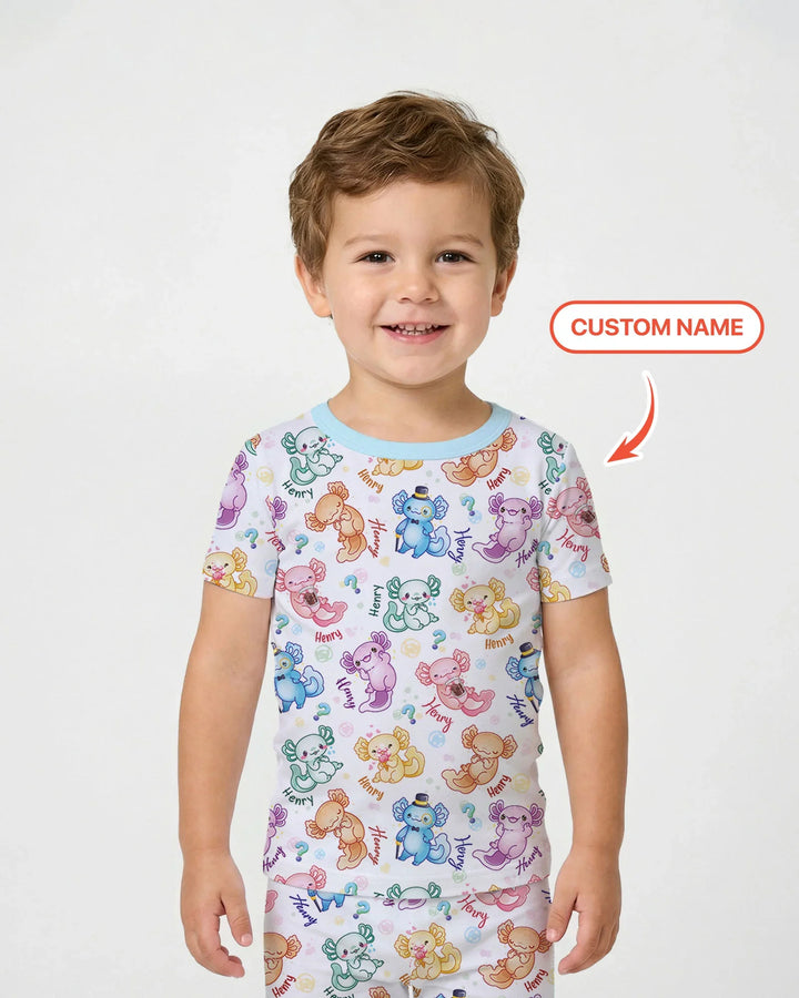 Juego de pijama de dos piezas de manga corta de bambú con motivo de ajolote