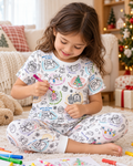 Pijama de dos piezas de bambú para colorear con motivos navideños y manga corta