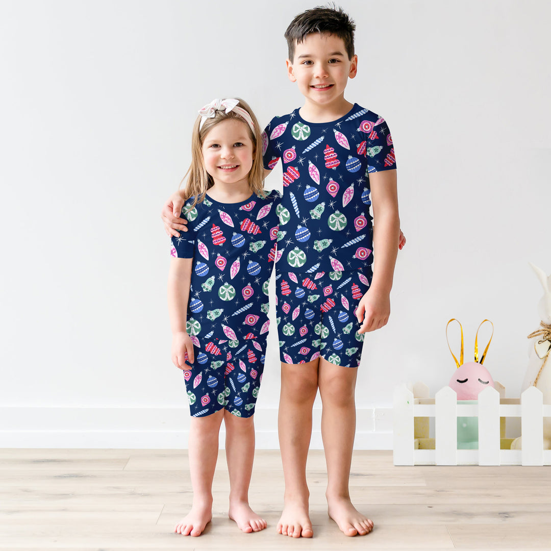 Ornaments Party Two Piece Short Sleeve Shorts Pajama Set