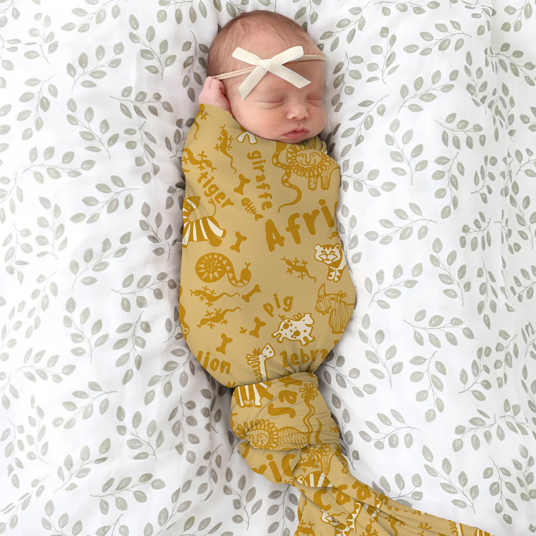 Handdrawn African Animals Swaddle Blanket