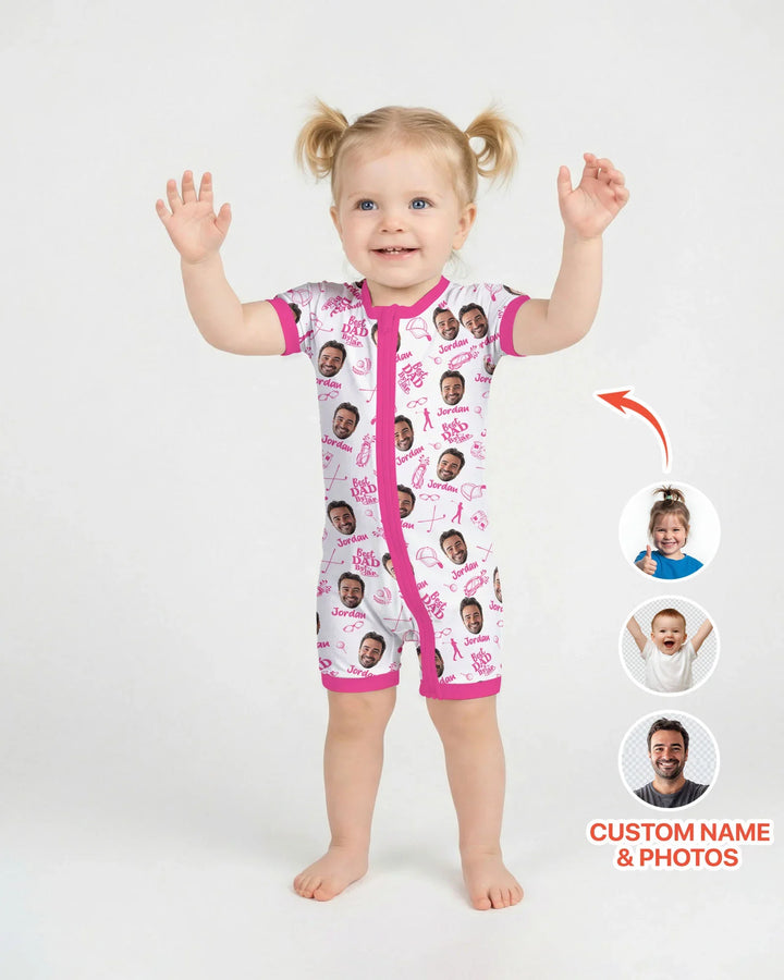 Mono de bambú corto con cremallera "Mejor papá por mucho" con foto personalizada