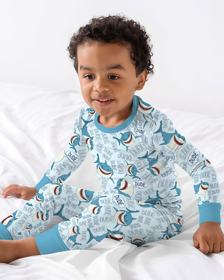 Dude Shark Bamboo Two Piece Long Sleeve Pajama Set
