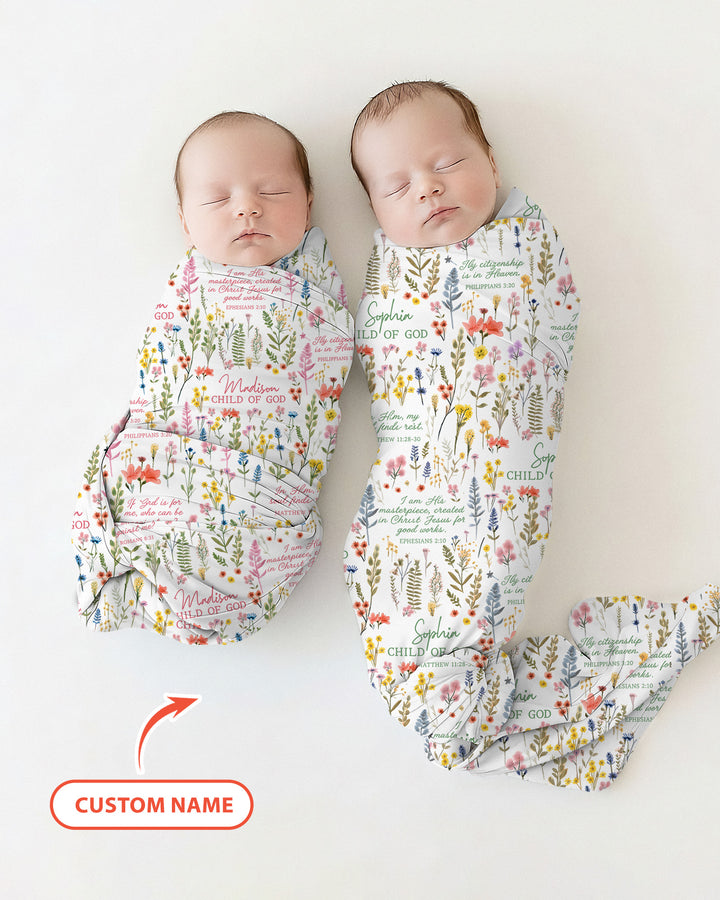 Custom Name Child of God Flower Garden swaddle blanket